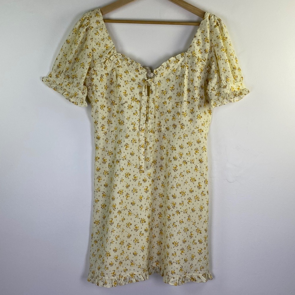 Petal & Pup Joss Floral Puff Sleeve Minidress Large Cream Floral Cottagecore